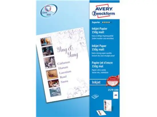 Papier Avery Zweckform 2579-100 Superior A4, 150g, einseitig matt beschichtet, Inkjet, Pack 100 Blatt