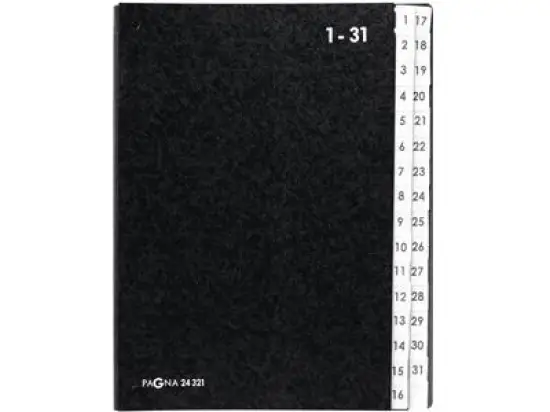 Pultordner Pagna 24321-04 A4, 32 Fächer, 1-31, Hartpappe, PP-Tabe, schwarz