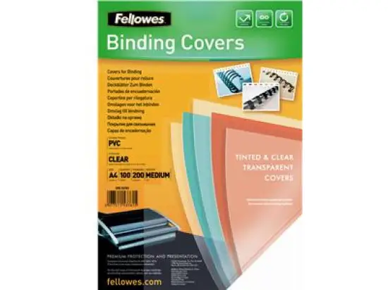 Einbanddeckel Fellowes CRC53761 5376102 A4 (210 x 297 mm), Kunststoff (PVC), 200 micron, transparent, Pack 100 Stk