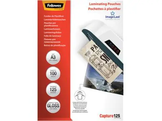 Laminierhülle Fellowes 5307506 A3 125micron glänzend Format: 297x420mm, Pack 100 Stk