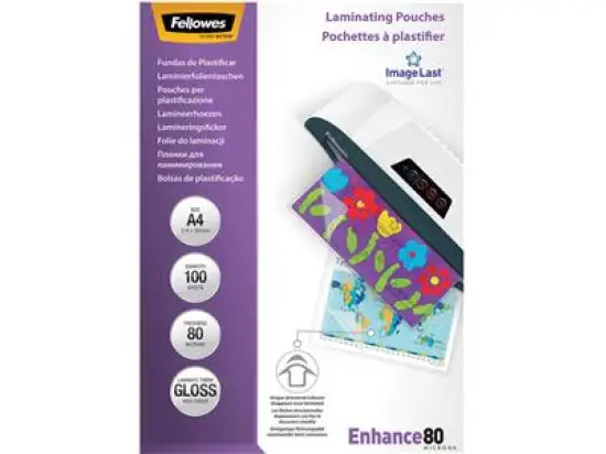 Laminierhülle Fellowes 5306114 A4 80micron glänzend Format: 216x303mm, Pack 100 Stk