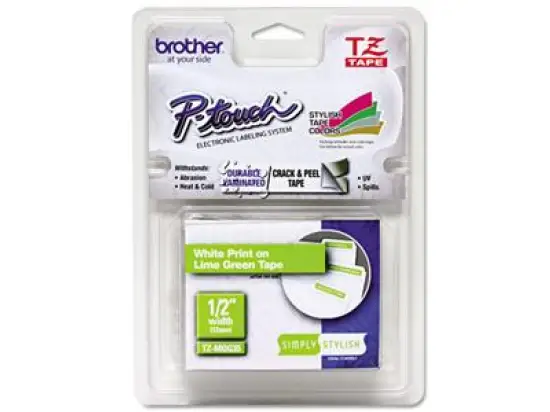 Schriftband-Kassette Brother TZe-MQG35 weiß auf apfelgrün matt 12mm/5m laminiert