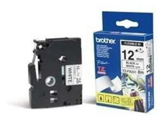Schriftband-Kassette Brother TZe-FX231 schwarz auf weiß 12mm/8m Flexi-Tapes laminiert
