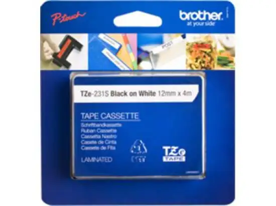 Schriftband-Kassette Brother TZe-231S schwarz auf weiß 12mm/4m laminiert