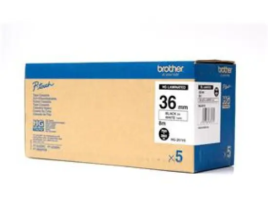 Schriftband-Kassette Brother HGe-261V5 Multipack schwarz auf weiß, 36mm/8m, laminiert, Pack 5 Stk