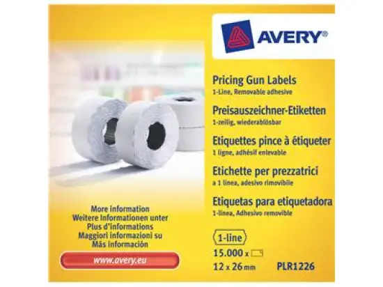 Auszeichnungsetiketten Avery Zweckform PLR1226 12 x 26 mm, 1-zeilig, weiß, selbstklebend, wiederablösbar, Pack 15000 Stk
