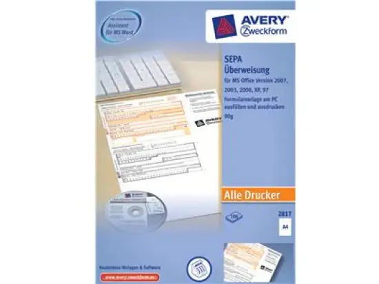 Überweisung Avery Zweckform 2817 SEPA/A4 inkl. Software, Pack 100 Blatt