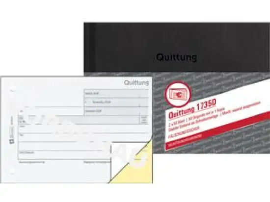 Quittung Avery Zweckform 1735D A6-quer 2 x 50 Blatt mit MwSt. selbstdurchschreibend "Hardcover", Pack 5 Stk