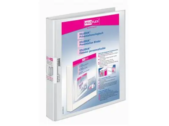 Präsentationsringbuch Veloflex 1143190 Velodur A4, 2 Ringe Ø 25 mm, Pappe/PP-Folie, D-Ring-Mechanik, 2 Außentaschen, weiß