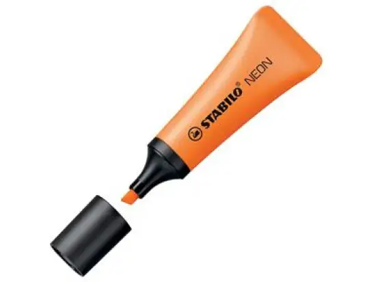 Textmarker Stabilo 72/54 Neon 2-5mm, Keilspitze, orange, Pack 10 Stk