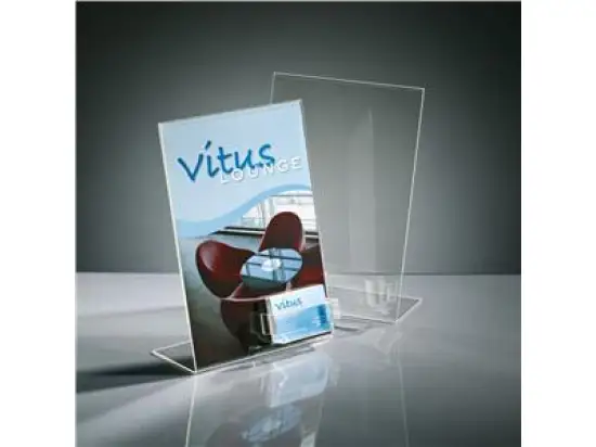 Tischaufsteller Sigel TA230 A4-hoch schräg mit Visitenkartenfach Acryl, Pack 5 Stk