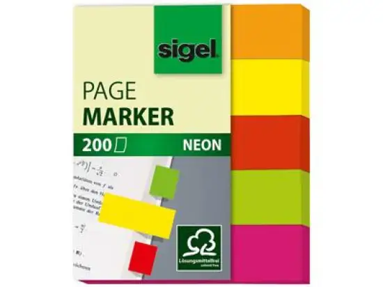 Haftmarker Sigel HN655 12 x 50 mm, 5 Neonfarben, Pack 5 Blöcke je 40 Blatt/200 Stk