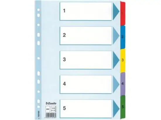 Zahlen-Register Esselte 100160 A4 Zahlen 1-5 Mylarkarton weiß Taben farbig, Pack 20 Stk