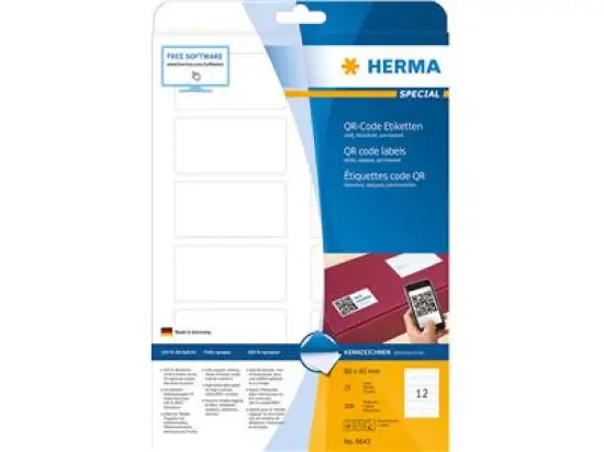 QR-Code-Etiketten Herma 9643 Special 80 x 40 mm weiß blickdicht, Inkjet Laser Kopierer, Pack 300 Stk