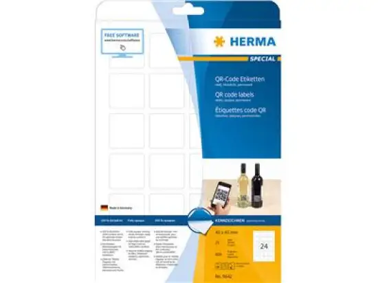 QR-Code-Etiketten Herma 9642 Special 40 x 40 mm weiß blickdicht, Inkjet Laser Kopierer, Pack 600 Stk