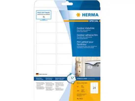 Outdoor Klebefolie Herma 9532 Special 63,5 x 33,9 mm weiß Klebefolie, Laser, Pack 240 Stk