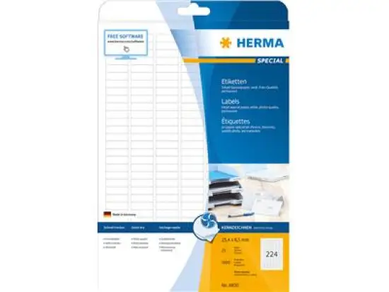 Etiketten Herma 8830 Special 25,4 x 8,5 mm selbstklebend, weiß, Inkjet, Pack 5600 Stk/25 Blatt