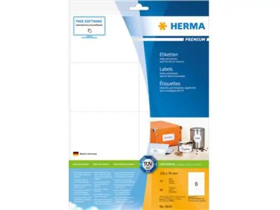 Etiketten Herma 8645 Premium 105 x 74 mm selbstklebend, weiß, Inkjet Laser Kopierer, Pack 80 Stk/10 Blatt