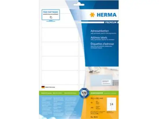 Adressetiketten Herma 8635 Premium 99,1 x 38,1 mm selbstklebend, weiß, Inkjet Laser Kopierer, Pack 140 Stk/10 Blatt