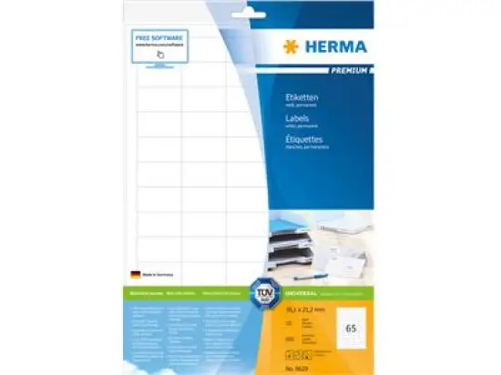 Etiketten Herma 8629 Premium 38,1 x 21,2 mm selbstklebend, weiß, Inkjet Laser Kopierer, Pack 650 Stk/10 Blatt