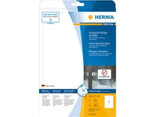 Schilder-Etiketten Herma 8334 Special 190 x 275 mm weiß Folie wetterfest, strapazierfähig, Laser Kopierer, Pack 25 Stk