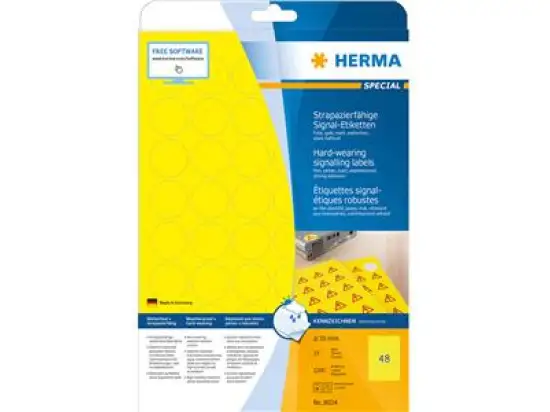 Signal-Etiketten Herma 8034 Special Ø 30 mm gelb stark haftend, strapazierfähig, Laser, Pack 1200 Stk