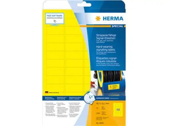 Signal-Etiketten Herma 8030 Special 45,7 x 21,2 mm gelb stark haftend, strapazierfähig, Laser, Pack 1200 Stk