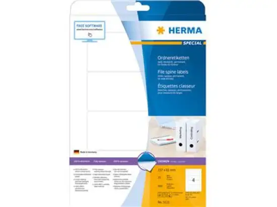 Ordner-Rückenschild Etiketten Herma 5121 Special extrakurz/breit, matt, selbstklebend, blanko, weiß, Inkjet Laser Kopierer, Pack 100 Stk/25 Blatt