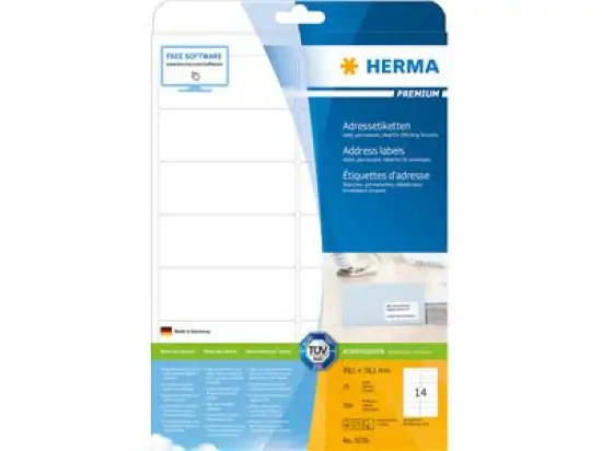 Adressetiketten Herma 5076 Premium 99,1 x 38,1 mm selbstklebend, weiß, Inkjet Laser Kopierer, Pack 350 Stk/25 Blatt