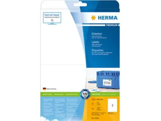 Etiketten Herma 5064 Premium 210 x 148 mm selbstklebend, weiß, Inkjet Laser Kopierer, Pack 50 Stk/25 Blatt