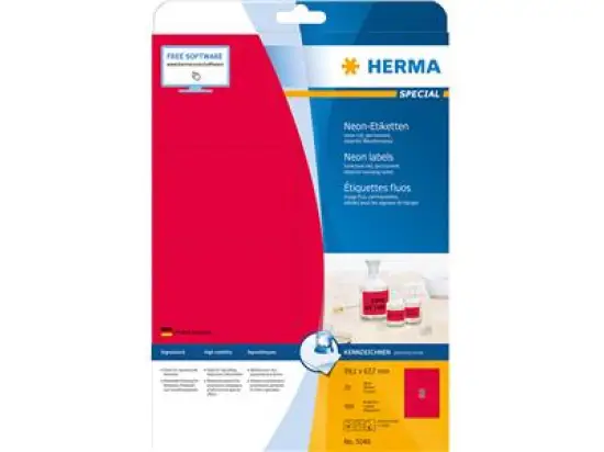 Etiketten Herma 5046 Special 99,1 x 67,7 mm selbstklebend, neon-rot, Inkjet Laser Kopierer, Pack 160 Stk/20 Blatt
