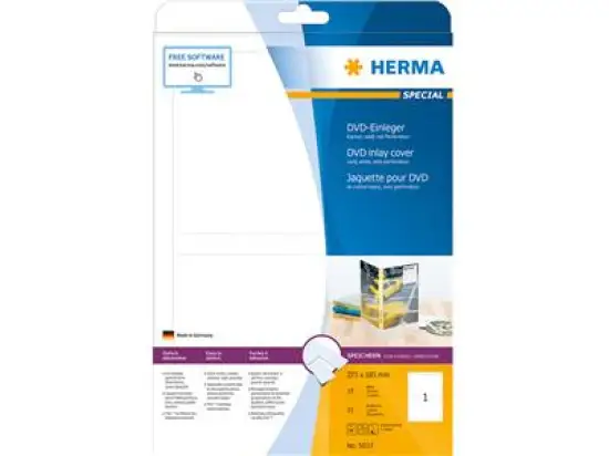 DVD-Einleger Herma 5037 Special 273 x 183 mm A4, Karton, weiß, mikroperforiert, Inkjet Laser Kopierer, Pack 25 Stk/25 Blatt