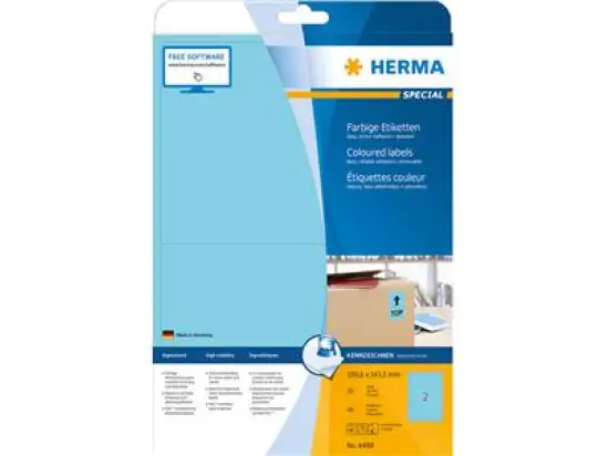 Etiketten Herma 4498 Special 199,6 x 143,5 mm selbstklebend ablösbar, blau, Inkjet Laser Kopierer, Pack 40 Stk/20 Blatt