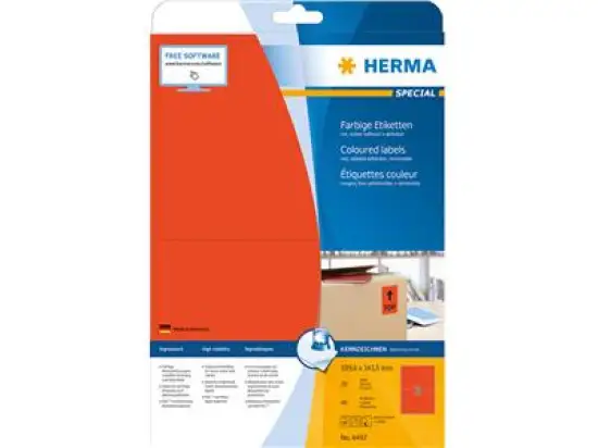 Etiketten Herma 4497 Special 199,6 x 143,5 mm selbstklebend ablösbar, rot, Inkjet Laser Kopierer, Pack 40 Stk/20 Blatt