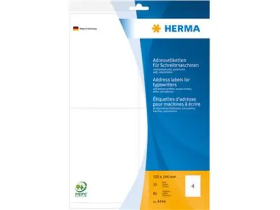 Adressetiketten Herma 4444 105 x 144 mm selbstklebend, weiß, Schreibmaschine Handbeschriftung, Pack 80 Stk/20 Blatt