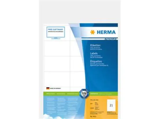 Etiketten Herma 4415 Premium 70 x 42 mm selbstklebend, weiß, Inkjet Laser Kopierer, Pack 10500 Stk/500 Blatt