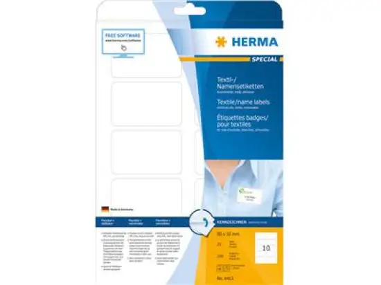 Namens-Etiketten Herma 4412 Special 80 x 50 mm weiß einzeln trennbar Acetatseide, Pack 250 Stk