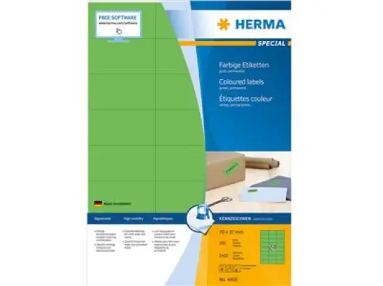 Etiketten Herma 4409 Special 70 x 37 mm selbstklebend, grün, Inkjet Laser Kopierer, Pack 2400 Stk/100 Blatt