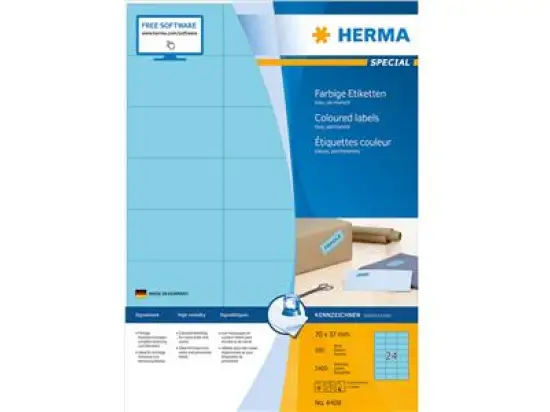 Etiketten Herma 4408 Special 70 x 37 mm selbstklebend, blau, Inkjet Laser Kopierer, Pack 2400 Stk/100 Blatt