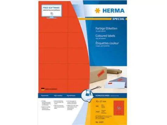 Etiketten Herma 4407 Special 70 x 37 mm selbstklebend, rot, Inkjet Laser Kopierer, Pack 2400 Stk/100 Blatt