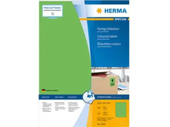 Etiketten Herma 4404 Special 210 x 297 mm selbstklebend, grün, Inkjet Laser Kopierer, Pack 100 Stk/100 Blatt