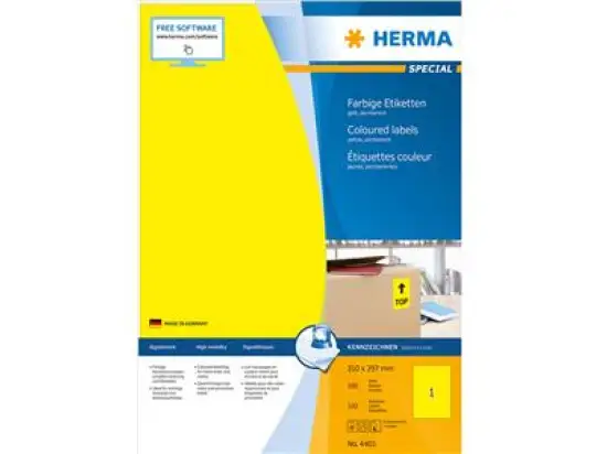 Etiketten Herma 4401 Special 210 x 297 mm selbstklebend, gelb, Inkjet Laser Kopierer, Pack 100 Stk/100 Blatt