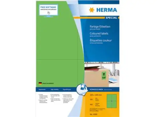 Etiketten Herma 4399 Special 105 x 148 mm selbstklebend, grün, Inkjet Laser Kopierer, Pack 400 Stk/100 Blatt