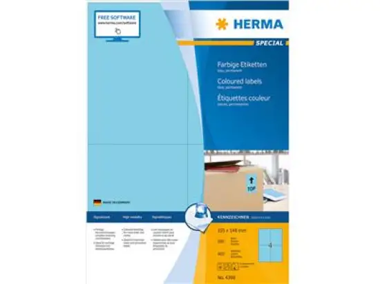 Etiketten Herma 4398 Special 105 x 148 mm selbstklebend, blau, Inkjet Laser Kopierer, Pack 400 Stk/100 Blatt