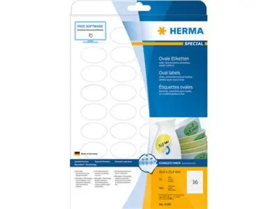 Etiketten Herma 4380 Special 40,6 x 25,4 mm oval, selbstklebend, wiederablösbar weiß, Inkjet Laser Kopierer, Pack 900 Stk/25 Blatt