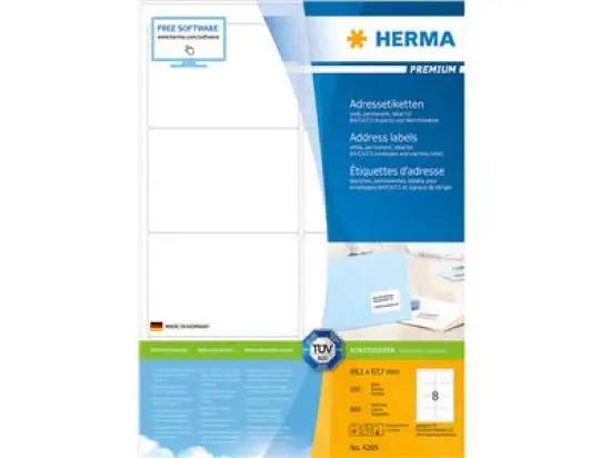 Adressetiketten Herma 4269 Premium 99,1 x 67,7 mm selbstklebend, weiß, Inkjet Laser Kopierer, Pack 800 Stk/100 Blatt