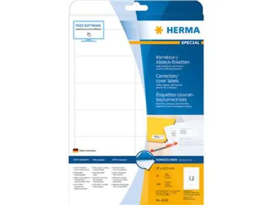 Korrektur-/ Abdeck-Etiketten Herma 4228 Special 96,5 x 42,3 mm weiß, Inkjet Laser Kopierer, Pack 300 Stk