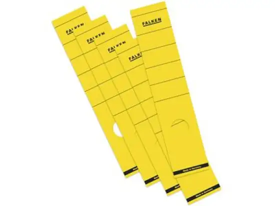 Ordner-Rückenschild Etiketten Falken 11287018 lang/breit, selbstklebend, mit Aufdruck, gelb, Pack 10 x 10 Stk