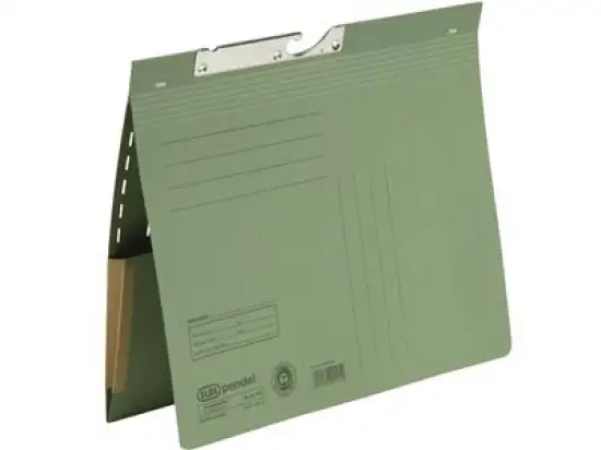 Pendelhefter Elba 100570024 90463GN A4, Karton 320g, kaufmännische Heftung, mit Tasche, grün, Pack 50 Stk
