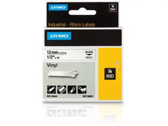 Schriftband-Kassette Dymo S0718600 18444 Rhino 12mm x 5,5m, schwarz auf weiß